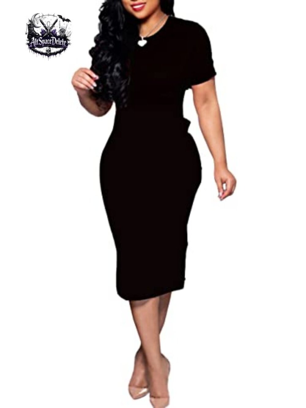 Women Midi Bodycon Dress Work Casual Floral Pencil Dress Short Sleeve